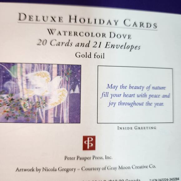 PETER PAUPER PRESS NWT DELUXE HOLIDAY CARDS PEACE DOVE - Picture 4 of 4